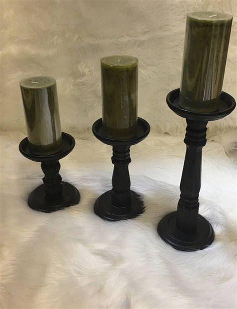 Not available at clybourn place. Wood Pillar Style Black Candle Holder Set of 2 or 3 (With ...