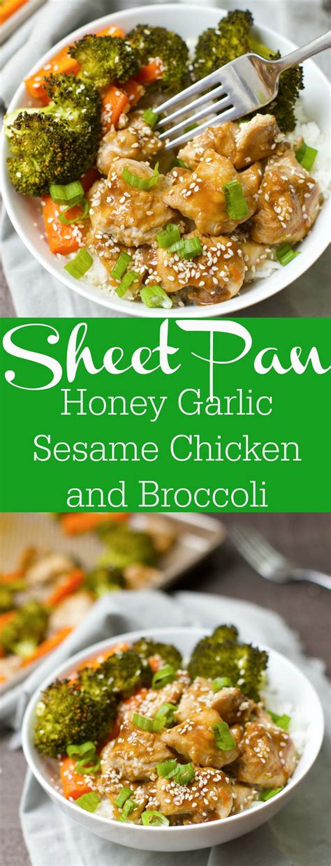 Turn the chicken over and add the broccoli to the other side of the pan. Sheet Pan Honey Garlic Sesame Chicken and Broccoli ...