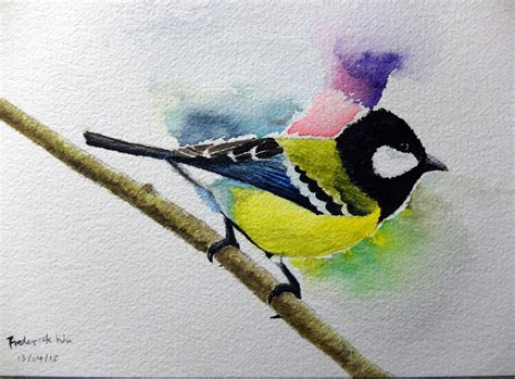 Amateur watercolor painting - Great Tit Watercolor Bird, Watercolor