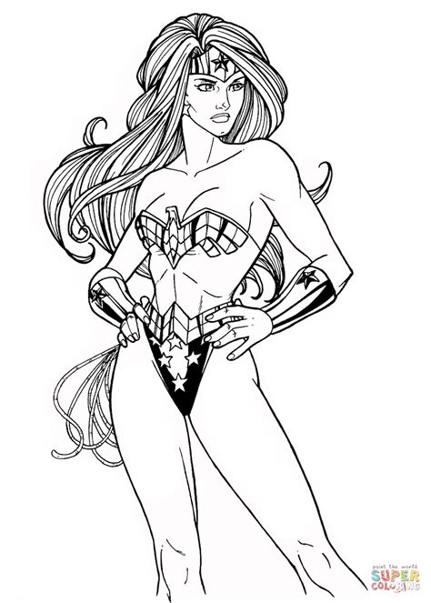 The shield and sword are wonder woman's main aides in battle. Wonder Woman from DC Comics coloring page | Free Printable ...