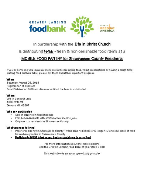 Greater lansing food bank 517 853 7800. Shiawassee County Mobile Food Pantry (August 2018 ...