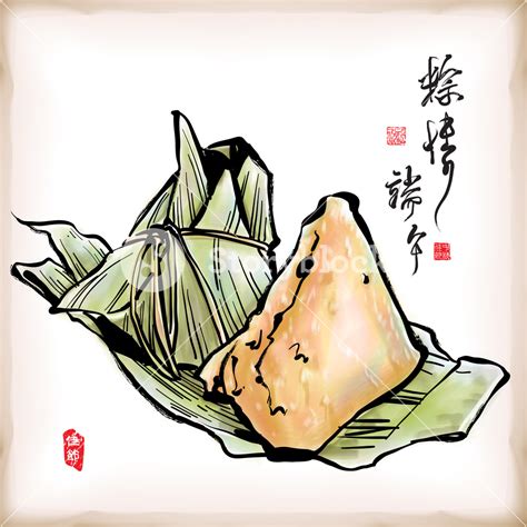 In china, traditionally, the member of a family gets together to make jiaozi during the new year's jiaozi does not simply mean dumpling, but is part of the chinese culture. Vector Ink Painting Of Zongzi - Traditional Dragon Boat ...