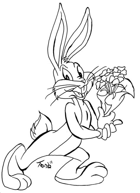 Scopri la nostra collezione di topolini da stampare e colorare: Bugs Bunny con mazzo di fiori disegno da colorare gratis ...
