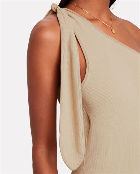 Explore our range designer organic jersey t.shirts, womenswear, menswear, kids, footwear and accessories on sale. Bassike One-Shoulder Rib Knit Midi Dress | INTERMIX®