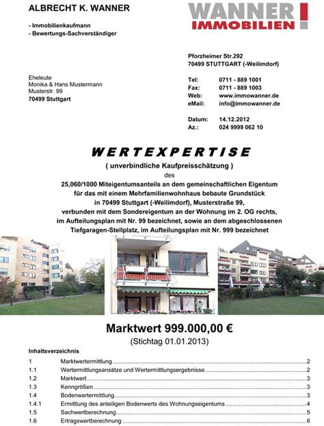 Felix thomas baur et al. Muster eines Wertgutachten | Wanner Immobilien Stuttgart ...