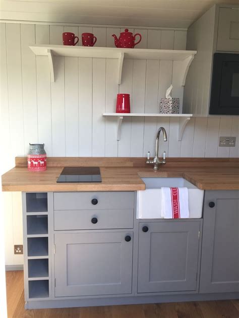 Kitchen cabinets are around 34 inches tall and 24 inches deep, which is about an inch shallower than the typical counter. Build your own Shepherds hut - Payment information | Shepherds hut, Houseboat kitchen, Building ...