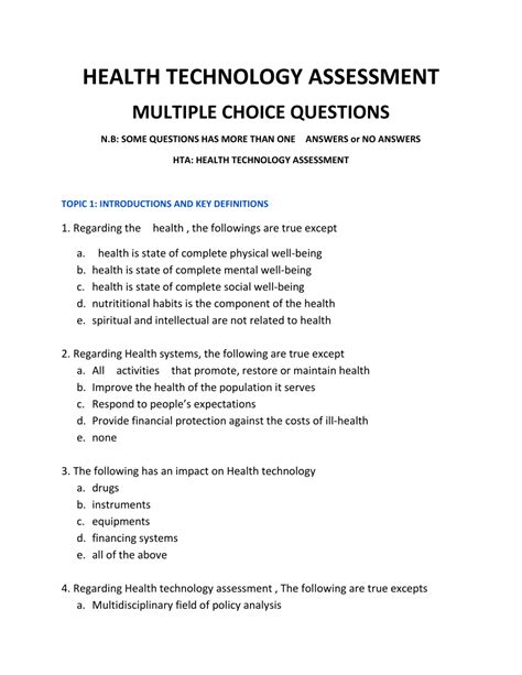 Der verein zur förderung der technologiebewertung im gesundheitswesen (health technology assessment) e.v. (PDF) Health Technology Assessment Multiple Choice ...