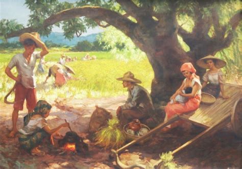 It depicts how life had been for filipino peasants prior to the war years. Fernando Amorsolo | Cooking Under the Mango Tree (1946 ...
