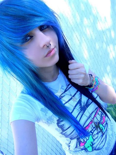Freshen up your emo theme with denim blue hair color. Emo Lifestyle: Emo Girls - Blue Hair