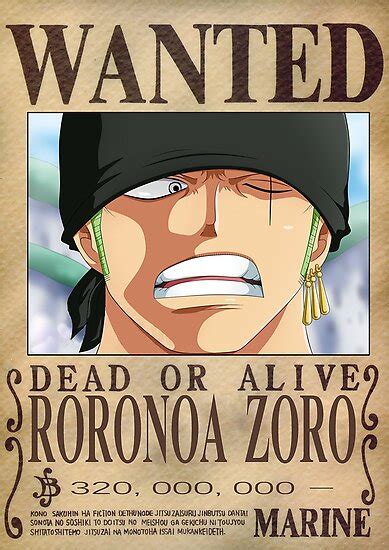 Poster buronan bajak laut topi jerami. "One Piece - Zorro - Wanted T-Shirt" Poster by Lilzer99 ...