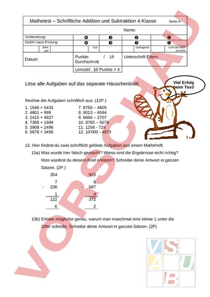 Du kannst dich bereits spontan und fließend auf deutsch. Arbeitsblatt: Prüfung Schriftliche Addition und ...