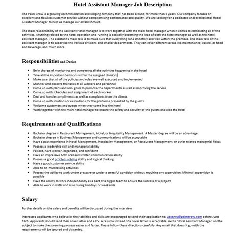 Skills for a warehouse operations manager resume will differ from bank, security, or it operations manager resume skills. Hotel Assistant Manager Job Description | Mous Syusa