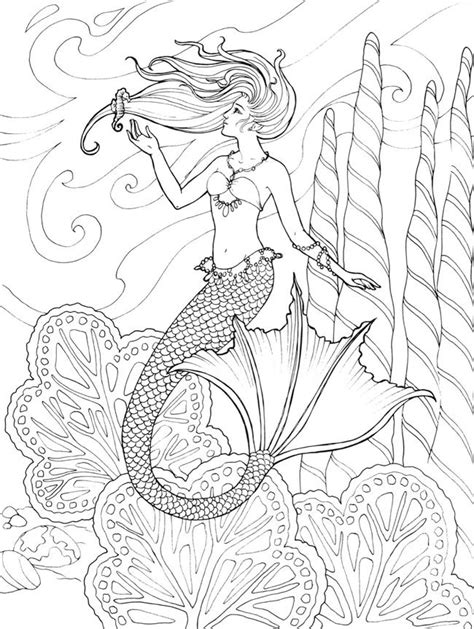 Smart mermaid with a fish friend. Welcome to Dover Publications - CH Mermaids … | Pinteres…