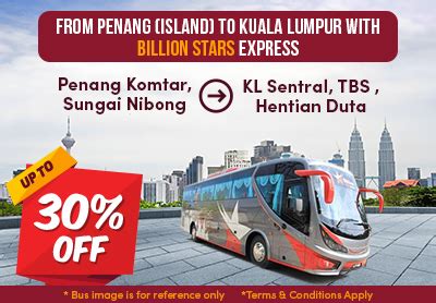 Get your express tickets online and travel by the luxurious bus from kl to johor only now with the lowest pricing of rm25 only! Save up to 30% by traveling with Billion Star's bus from ...