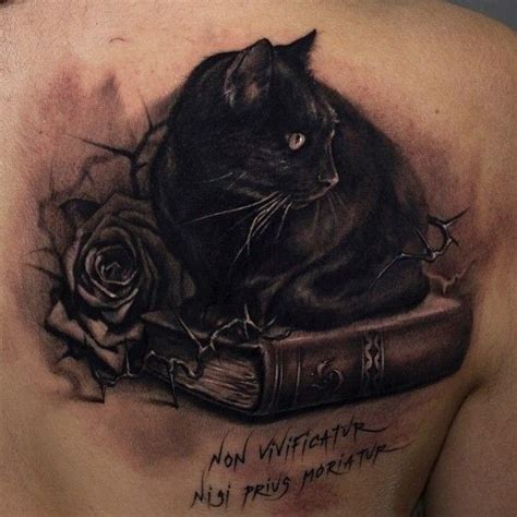 I believe that negative stuff comes from the fact that cats are wildly misunderstood. image of a tattoo of a woman reading a book | Black cat ...