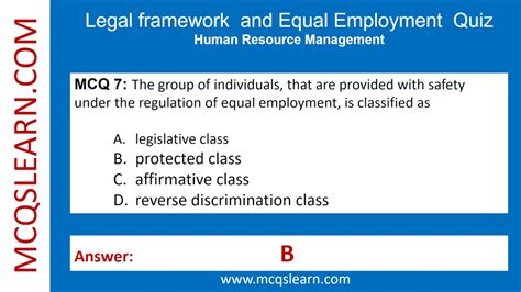 This quiz will test your knowledge of the characters of law and order. lots of information is given regarding their backgrounds in various seasons and episodes of. Legal Framework and Equal Employment MCQ Quiz Questions ...