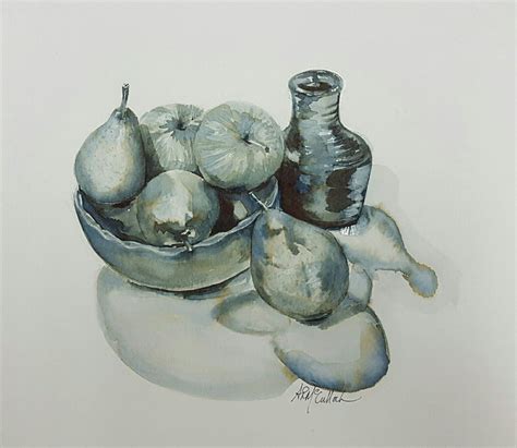 Vertical lines are very effective at drawing still reflection in calm water as shown below. Still life fruitbowl - quink ink and water. | Ink drawing ...