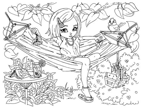 Decoration printable coloring pages summer. Printable Summer time girl enjoy on hammock coloring pages