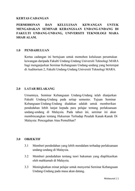 Cadangan tidak dilaksanakan di kafeteria ibu pejabat kerana BMU Contoh Kertas Cadangan - StuDocu