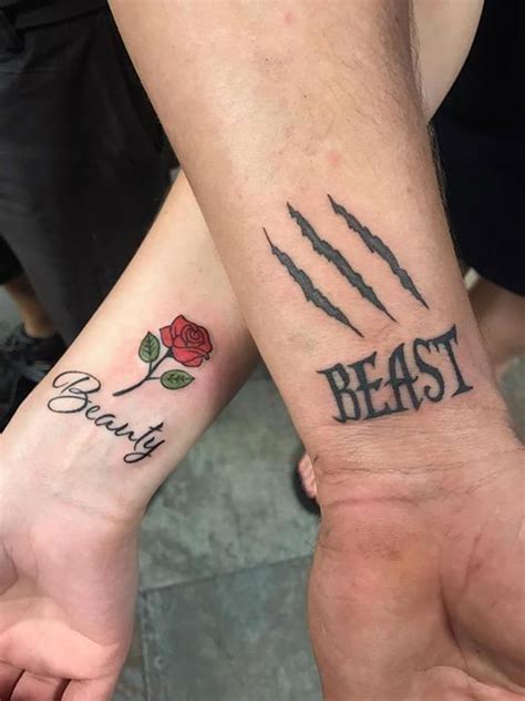 Lastly, getting ink together creates an intimate bonding experience. His and her beauty and the beast tattoos on Stylevore