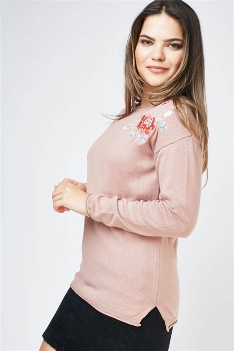 Looking for a good deal on embroidery floral sweater? Rose Flower Embroidered Knit Sweater - Dusty Pink - Just $6