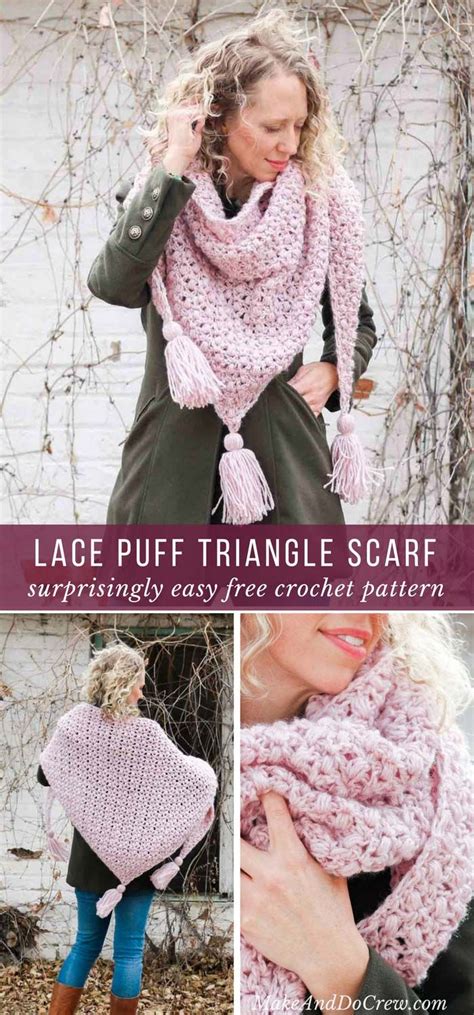 This is a beginner knitting project that only uses the knit stitch and yarn overs to. Easy Puff & Lace Crochet Triangle Scarf (or Shawl!) - free ...