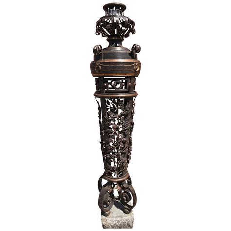 How high should a newel post be? Stunning 19th Century Wrought Iron Newel Post Pedestal ...