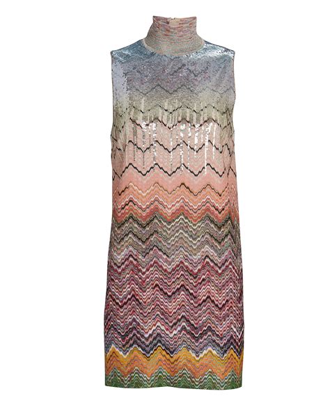 Circa 1932 dress has openwork chevron pattern and crochet trimmed collar. Missoni Knit Chevron Sequin Mini Dress | INTERMIX®