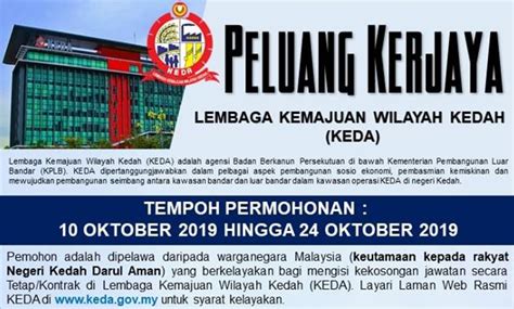 Kami akan berkongsi dengan anda kerja2 yg terdapat di kedah dalam pelbagai bidang. Jawatan Kosong di Lembaga Kemajuan Wilayah Kedah (KEDA)
