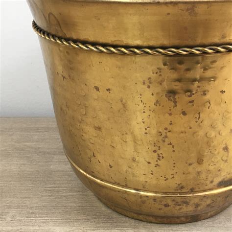 Vintage Brass Planter Tassel Trim Hammered Rustic Boho Indoor Outdoor Large Pot