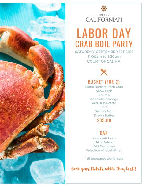 Order food online at lee's seafood boil, columbus with tripadvisor: LABOR DAY CRAB BOIL AT HOTEL CALIFORNIAN - Tickets - Hotel ...