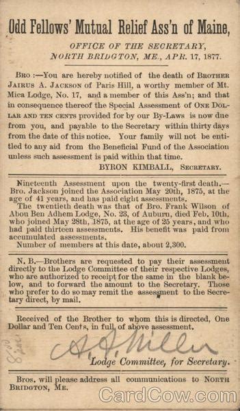 Hay mutual insurance provides home, farm, auto and commercial insurance in zurich, bayfield, goderich and exeter, ontario. Odd Fellow's Mutual Relief Association of Maine North Bridgton, ME Fraternal Postcard
