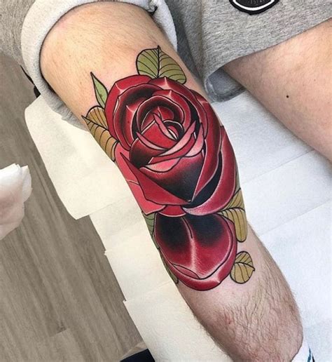 Are guys with tattoos more attractive? Realistic red rose tattoo on the knee done by ...