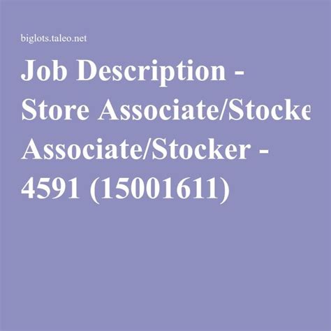 See examples of property manager job descriptions and other tips to attract great candidates. Store Associate/Stocker - 4591 | Job, Job description, Store