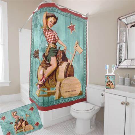 Find rustic western bathroom decor in american expedition's unique collection! Western Shower Curtains - DANCING COWGIRL DESIGN