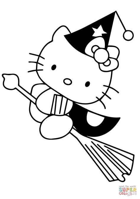 Hello kitty halloween witch on broom. Hello Kitty Halloween Coloring Pages! : 안녕 Hi!