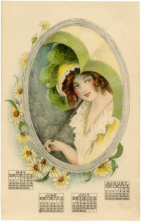 Vintage Calendar Lady Image - Parasol! - The Graphics Fairy