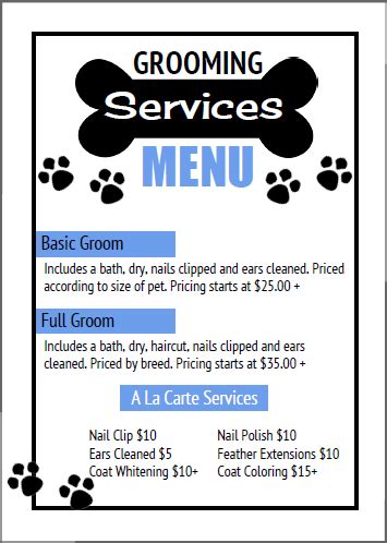 5 out of 5 stars. Pet grooming services price list templates | Pet grooming ...