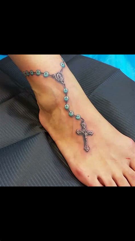 Rosary beads round ankle foot tattoo. Pin by Bridget McMurray on Rosary Tattoos | Anklet tattoos ...