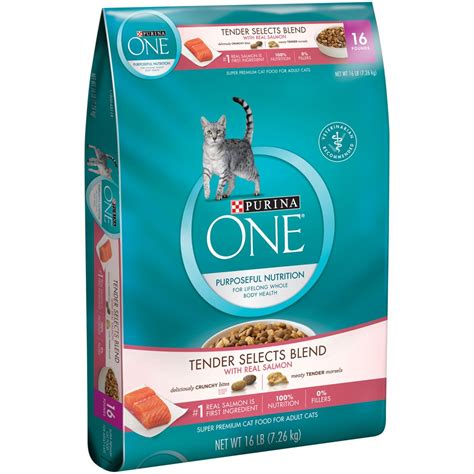 Learn more about purina one here. Purina ONE Tender Selects Blend with Real Salmon Adult Cat ...