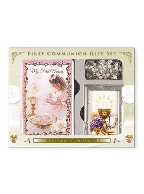 The first communion keepsake box or birthstone rosary bracelet would surely make her smile on the day she first takes the eucharist. First Communion Gift Set - Girl | Catholic Gifts for Holy ...