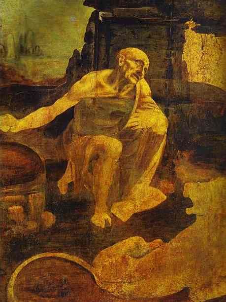 Leonardo da vinci war ein italienischer maler, bildhauer, architekt und naturphilosoph. St Jerome in der Wildnis, 1480 von Leonardo Da Vinci (1452 ...