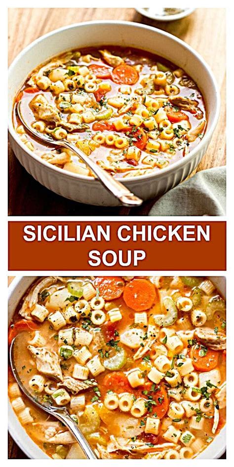 Chicken noodle soup, butternut squash soup, tamato basil soup Sicilian Chicken Soup | Easy chicken soup, Easy soup ...