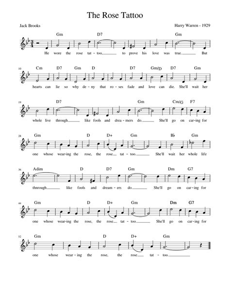 Sengoonkon sopo rose tattoo songs. The Rose Tattoo (Leadsheet w/lyrics) Sheet music for Piano ...