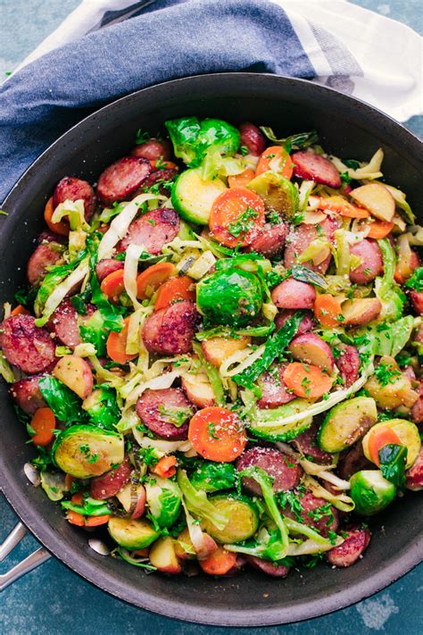 Halved recipe using 8oz of smoked turkey sausage, 1 green bell pepper, 1/2 of an onion, and 4 small red potatoes (sliced into half moon shapes). The Best Cabbage and Kielbasa Skillet starts with ...