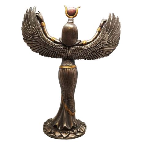 Isis ist eine der mächtigsten göttinnen der alten zeit. Ägyptische Göttin Isis mit ausgestreckten Armen bronze ...