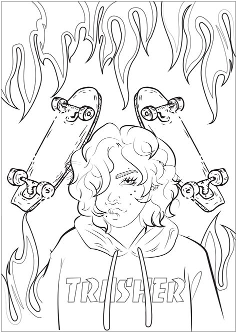 Discover all our printable coloring pages for adults, to print or download for free ! Trasher girl - Unclassifiable Adult Coloring Pages