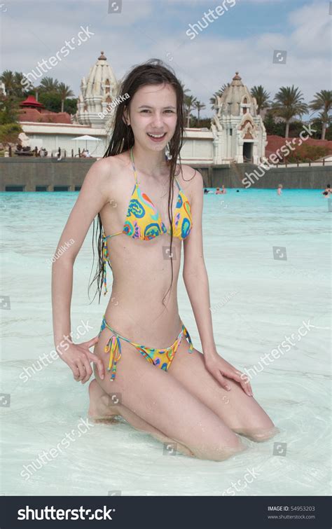 Blond 18yo nudist masturbates brought to you by xxxbunker.com. Smiling Teenage Girl Water Park Lagerfoto 54953203 ...