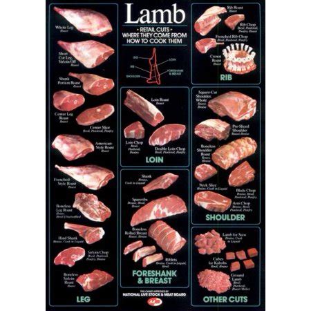 Set of 4 butcher prints. 27inx40in Lamb Cuts Cuts Of Meat Chart Poster Giclee Print ...