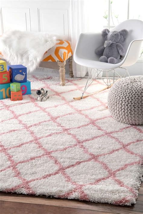 Décor in pink for the living room can give your home a fun and unexpected twist while keeping the backdrop distinctly neutral. Nelda Trellis Kids Shag Rug - Color: Baby Pink; Size: 5'3 ...